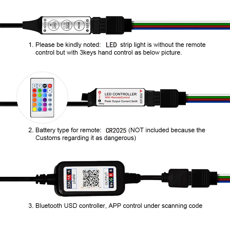 RGB 5050 DC5V USB 24Keys Bluetooth Led Strip Lights Tape With Remote Control