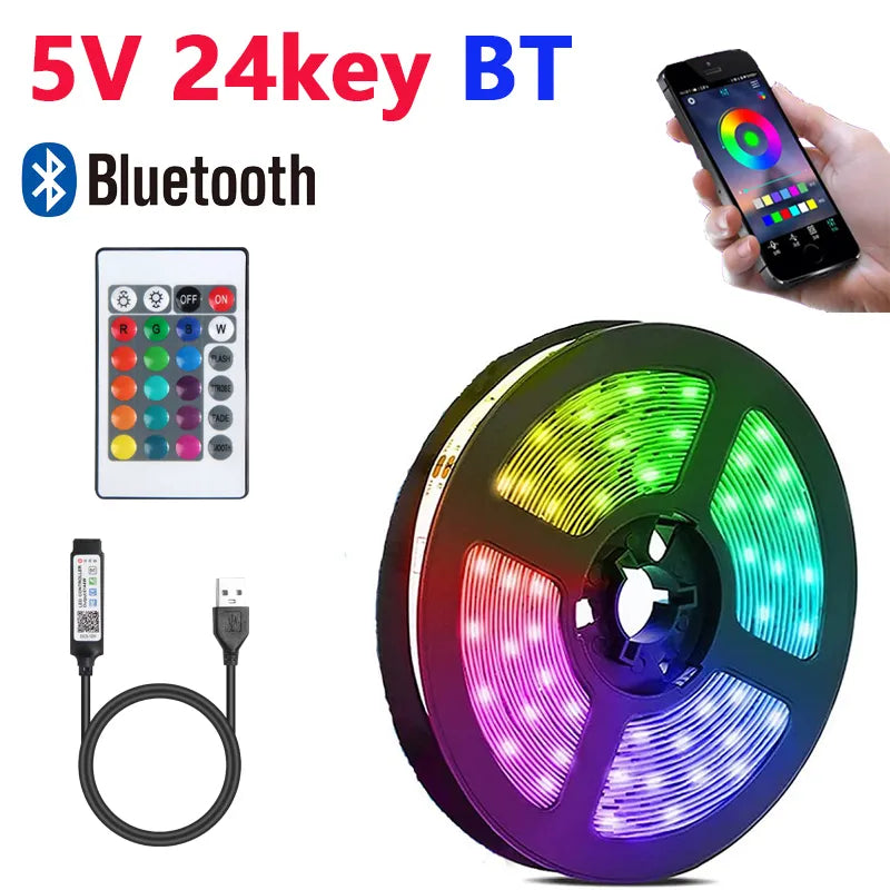 RGB 5050 DC5V USB 24Keys Bluetooth Led Strip Lights Tape With Remote Control