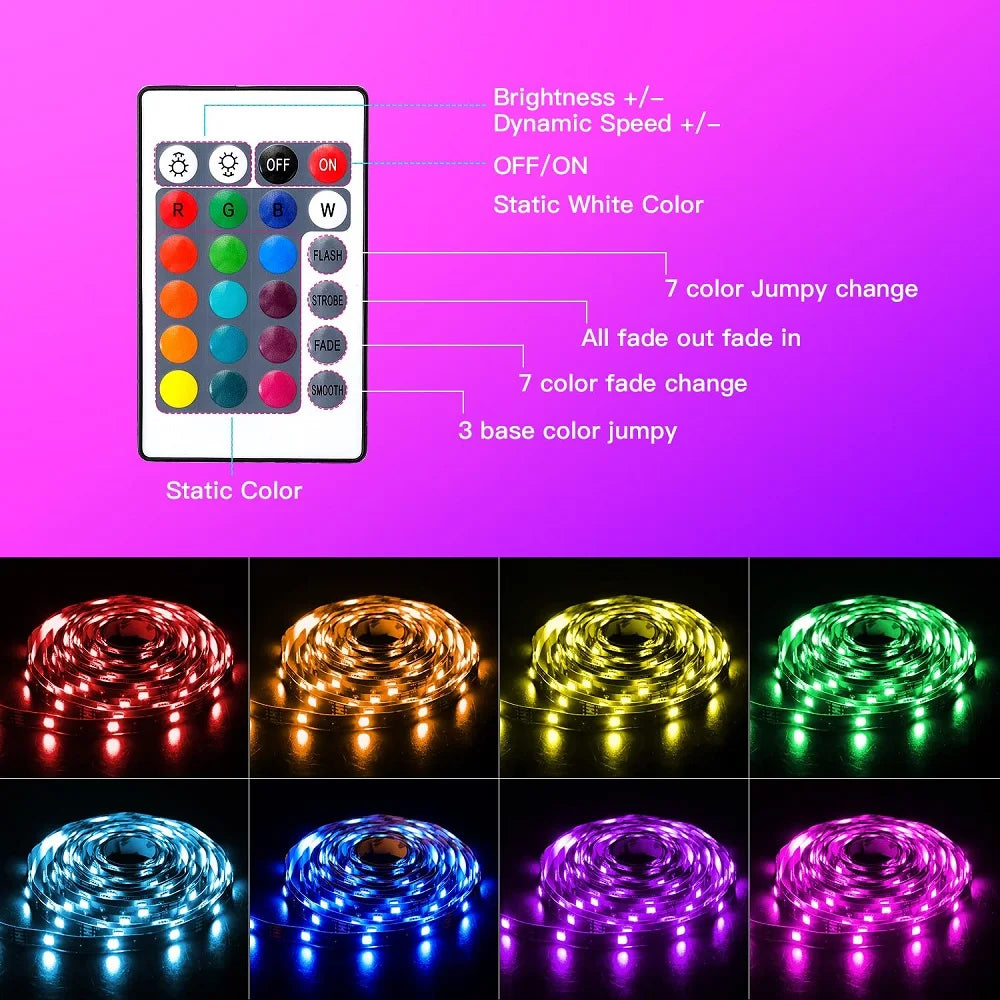 RGB 5050 DC5V USB 24Keys Bluetooth Led Strip Lights Tape With Remote Control